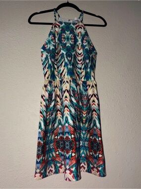 Speekless Tribal Print Halter Dress in Teal and Multicolor